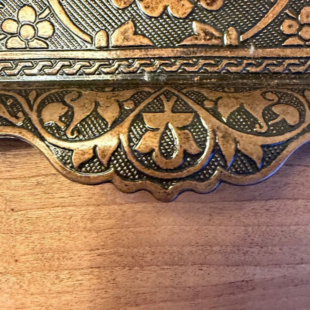 Alisveristime Turkish Zamac Decorative Tray Floral Embossed Vanity Serving